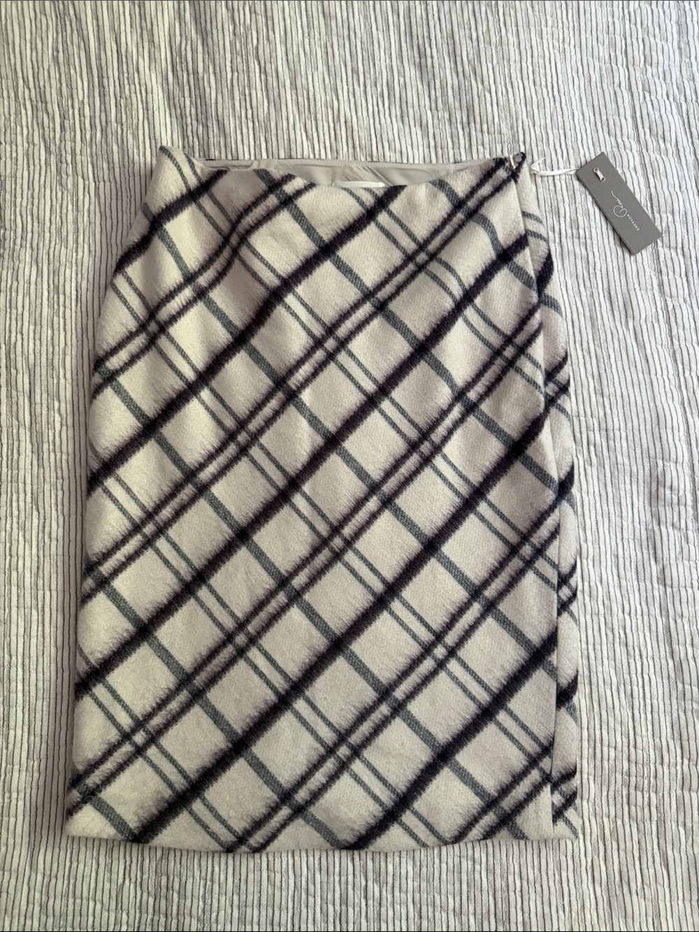 Agl Cream Plaid Wool-Blend Pencil Skirt